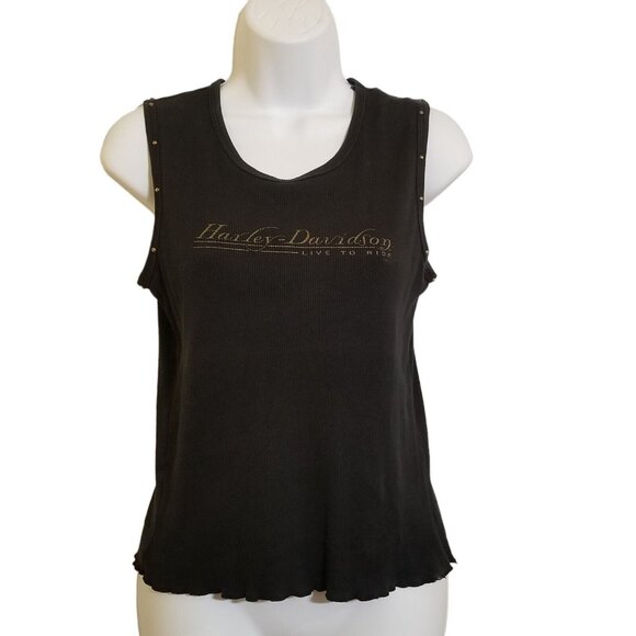 Vintage Harley Davidson Crop Tank Top Black Tag Size M Daytona Beach - Picture 3 of 12